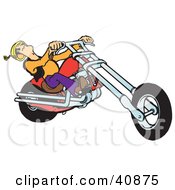 Poster, Art Print Of Biker Dudes Head Falling Back While Riding A Powerful Red Chopper