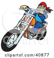 Poster, Art Print Of Biker Dude With A Beard Riding His Orange Chopper