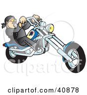 Poster, Art Print Of Riding Biker Dude On His Blue Chopper
