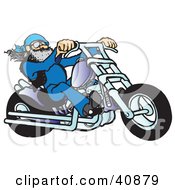 Poster, Art Print Of Cool Motorcycle Dude With A Beard Riding His Blue Chopper