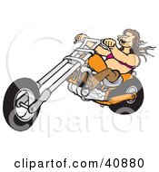 Poster, Art Print Of Brunette Biker Chick Riding Her Orange Chopper
