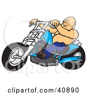 Poster, Art Print Of Bald And Shirtless Biker Dude Riding His Blue Chopper