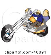 Poster, Art Print Of Cool Balding Biker Man Leaning Back While Riding His Orange Chopper