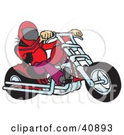 Poster, Art Print Of Biker Dude In A Helmet Riding A Red Motorcycle Chopper