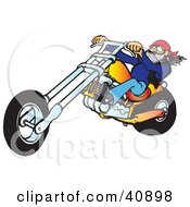 Poster, Art Print Of Cool Motorcycle Dude With A Beard Riding His Orange Chopper