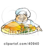 Poster, Art Print Of Friendly Male Chef Serving A Chicken Dinner With Veggies