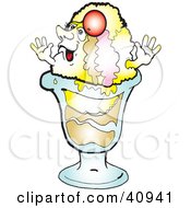 Poster, Art Print Of Tempting Ice Cream Sundae Character Waving His Arms