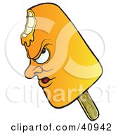 Clipart Illustration Of A Grumpy Orange Popsicle Character With A Bite Missing