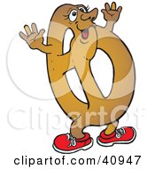 Clipart Illustration Of A Tempting Soft Pretzel Character Waving His Arms