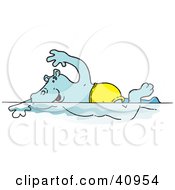 Poster, Art Print Of Blue Hippo Swimming In A Pool