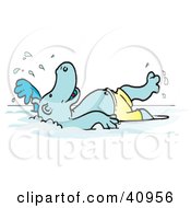 Poster, Art Print Of Blue Hippo Swimming A Backstroke
