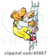 Clipart Illustration Of An Orange Hippo Climbing A Rope Ladder by Snowy