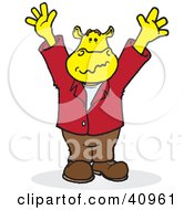 Poster, Art Print Of Yellow Hippo Holding Up His Arms