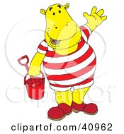 Clipart Illustration Of A Yellow Hippo With A Bucket At The Beach by Snowy
