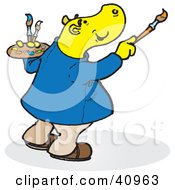Poster, Art Print Of Yellow Hippo Artist Painting A Masterpiece
