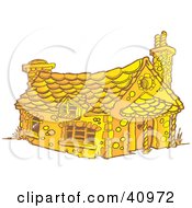 Poster, Art Print Of Yellow Gingerbread House With Chimneys