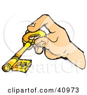 Human Hand Locking Or Unlocking With A Skeleton Key