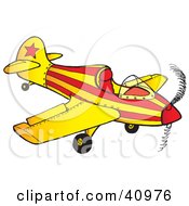 Poster, Art Print Of Red And Yellow Striped Airplane With A Star