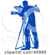 Blue Silhouetted Camera Man Signaling