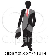 Poster, Art Print Of Red And Black Silhouette Of A Businessman Carrying A Briefcase