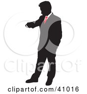 Poster, Art Print Of Red And Black Punctual Businessman Checking His Watch Silhouette