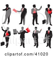 Poster, Art Print Of Red And Black Silhouettes Of Businessmen With Briefcases