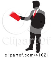 Poster, Art Print Of Red And Black Silhouette Of A Businessman Turning In His Folder