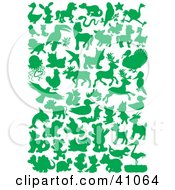 Poster, Art Print Of Green Land And Sea Animal Silhouettes In Green