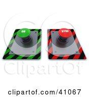 Poster, Art Print Of Green And Red Go And Stop Push Buttons On A Control Panel