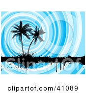 Poster, Art Print Of Swirling Blue Background Silhouetting Palm Trees And A Black Grunge Bar