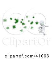 Clipart Illustration Of A Healthy White Character Running Away From Green Virus Bacteria by KJ Pargeter