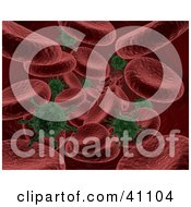 Poster, Art Print Of Background Of Red Blood Cells Being Attacked By Green Bacteria