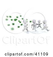 Clipart Illustration Of A Group Of Healthy White Characters Running From Green Virus Bacteria