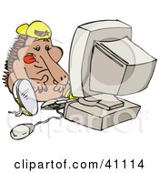 Clipart Illustration Of A Techno Echidna Using A Desktop Computer by Dennis Holmes Designs