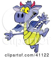 Poster, Art Print Of Happy Young Purple Dragon With Red Horns