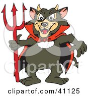 Poster, Art Print Of Tazmanian Devil In A Red Cape Holding A Pitchfork