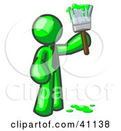 Poster, Art Print Of Lime Green Man Painter Holding A Dripping Paint Brush