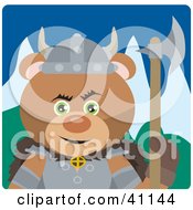 Clipart Illustration Of A Brown Bear Knight With An Ax by Dennis Holmes Designs