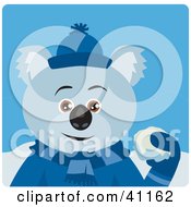 Poster, Art Print Of Koala Bear Character Playing In The Snow