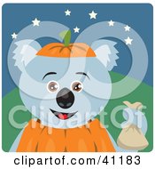 Poster, Art Print Of Koala Bear Halloween Pumpkin Character