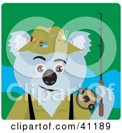 Clipart Illustration Of A Koala Bear Fishing Character by Dennis Holmes Designs