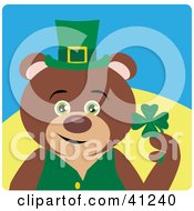 Poster, Art Print Of Teddy Bear Leprechaun Character Holding A Clover