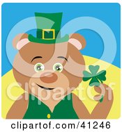 Clipart Illustration Of A Leprechaun Bear Character Holding A Clover by Dennis Holmes Designs