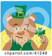 Poster, Art Print Of Leprechaun Bear Character Holding A Clover