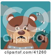 Brown Bear Character Holding A Wallet And Being Surrounded By A Swarm Of Moths