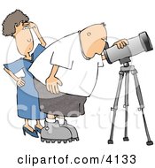 Poster, Art Print Of Woman Standing Beside Her Husband The Astronomer Looking Through A Telescope