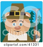 Clipart Illustration Of A Teddy Bear Hunting Pilgrim Character by Dennis Holmes Designs