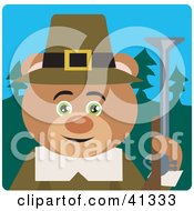 Clipart Illustration Of A Hunting Pilgrim Bear Character by Dennis Holmes Designs