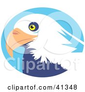 Poster, Art Print Of Majestic Bald Eagle Head In Front Of A Blue Circle