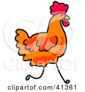 Clipart Illustration Of A Running Orange Rooster by Prawny